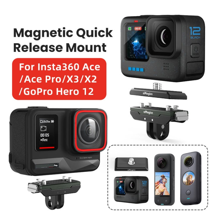 AMagisn Metal magnético de liberación rápida + cubierta superior, para Insta360 Ace / Ace Pro / X3 / X2 / GoPro HERO12 negro, Metal+Top Cover