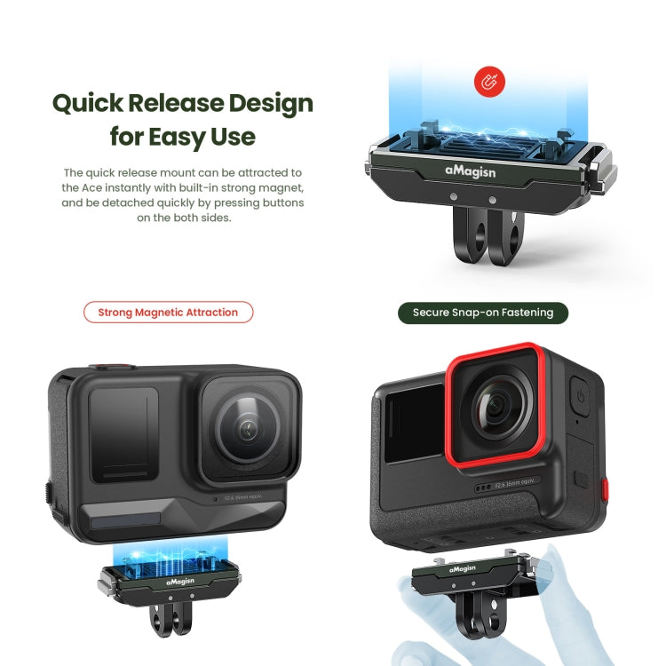 AMagisn Metal magnético de liberación rápida + cubierta superior, para Insta360 Ace / Ace Pro / X3 / X2 / GoPro HERO12 negro, Metal+Top Cover