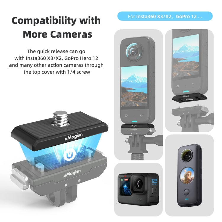 AMagisn Metal magnético de liberación rápida + cubierta superior, para Insta360 Ace / Ace Pro / X3 / X2 / GoPro HERO12 negro, Metal+Top Cover