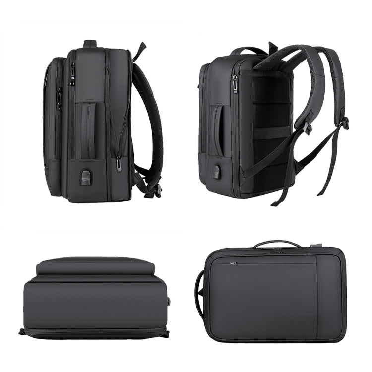 Mochila para computadora portátil impermeable y expandible para negocios con puerto USB