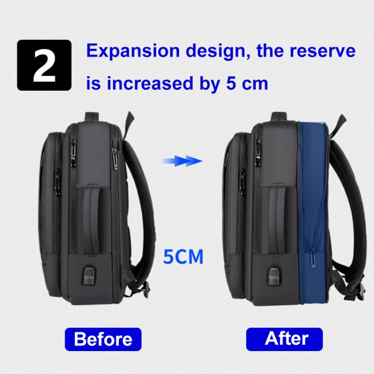 Mochila para computadora portátil impermeable y expandible para negocios con puerto USB