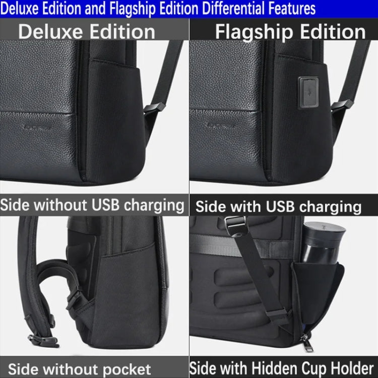Bopai Mochila para portátil ligera y resistente al agua para viajeros de negocios de piel de vaca de primera capa, 61-122731, 61-122721