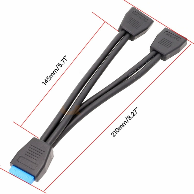 Placa base de computadora 19 Pin USB3.0 Cable de extensión uno a dos, 21cm 19Pin