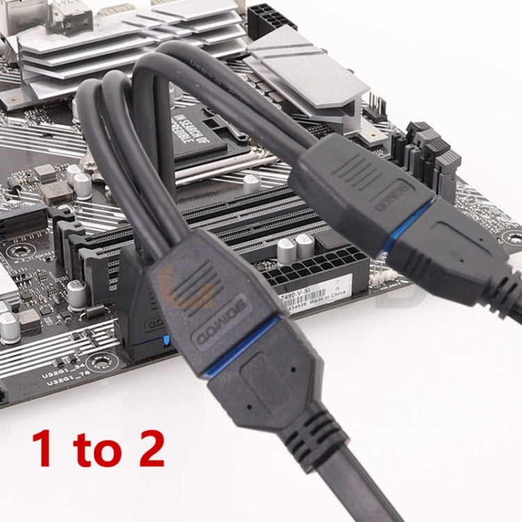 Placa base de computadora 19 Pin USB3.0 Cable de extensión uno a dos, 21cm 19Pin