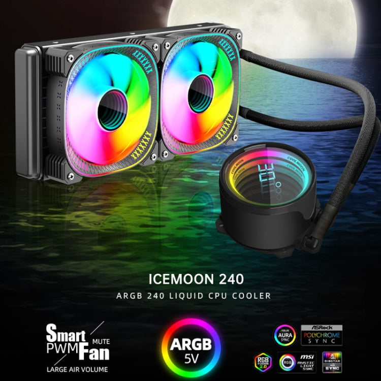 COOLMOON CM-YM-240T Edición de lente ARGB digital Refrigeración por agua integrada Enfriador de CPU Pantalla de temperatura Ventilador de CPU, CM-YM-240T
