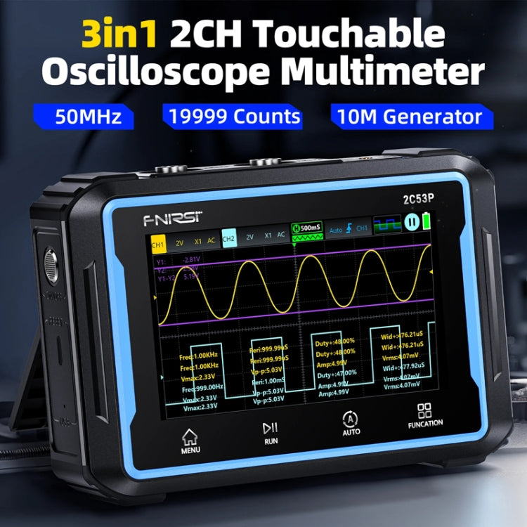 FNIRSI 2C53P Generador de señal multímetro de osciloscopio digital de panel plano de doble canal 3 en 1, 2C53P