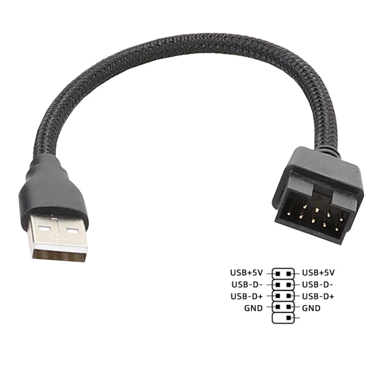 USB-A macho a placa base de 9 pines Datos RGB incorporados a cable adaptador de puerto U externo, USB-A Male To 9Pin