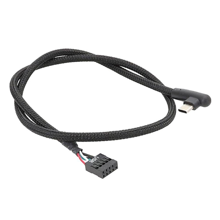 Placa base USB de 9 pines a cable de datos de codo tipo C Cable de red trenzado, 60cm Elbow