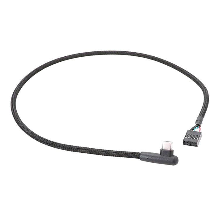 Placa base USB de 9 pines a cable de datos de codo tipo C Cable de red trenzado, 60cm Elbow