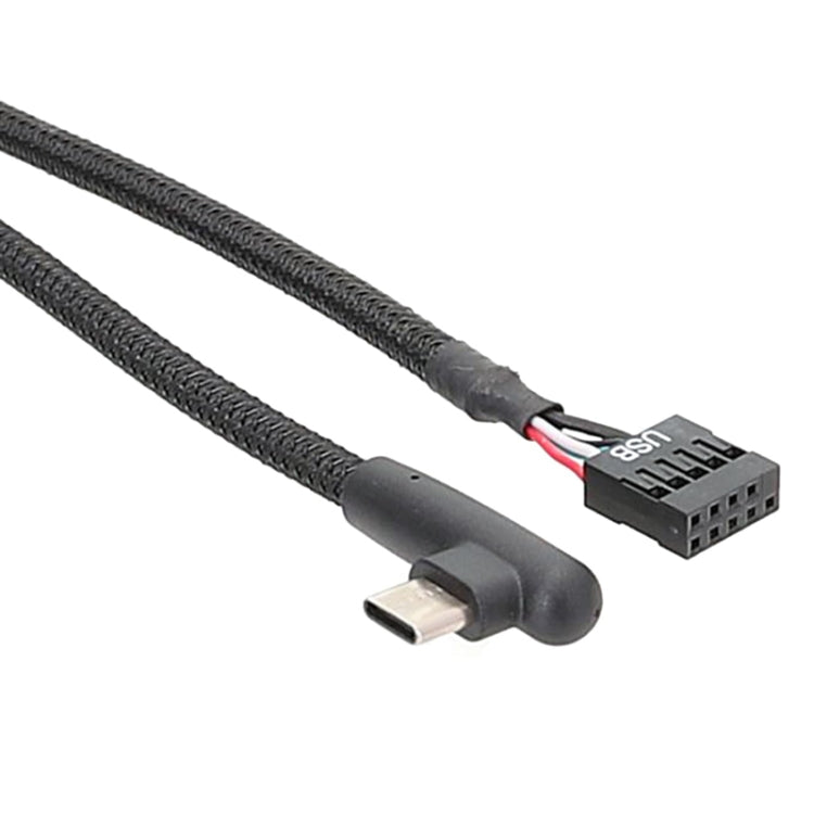 Placa base USB de 9 pines a cable de datos de codo tipo C Cable de red trenzado, 60cm Elbow