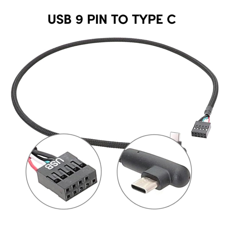 Placa base USB de 9 pines a cable de datos de codo tipo C Cable de red trenzado, 60cm Elbow