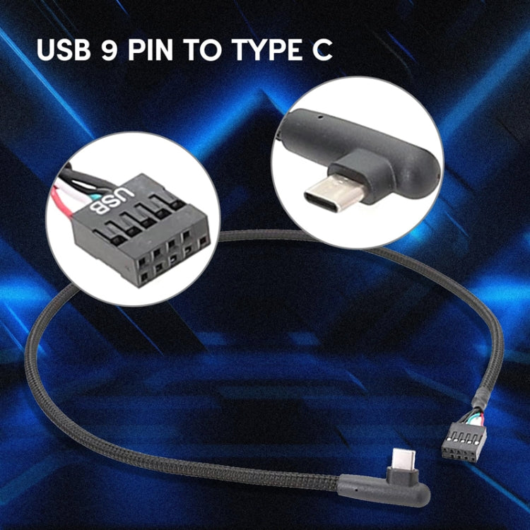 Placa base USB de 9 pines a cable de datos de codo tipo C Cable de red trenzado, 60cm Elbow