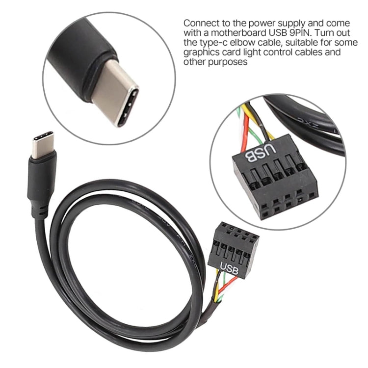 Placa base USB de 9 pines a cable recto de datos con doble blindaje tipo C, 50cm Straight