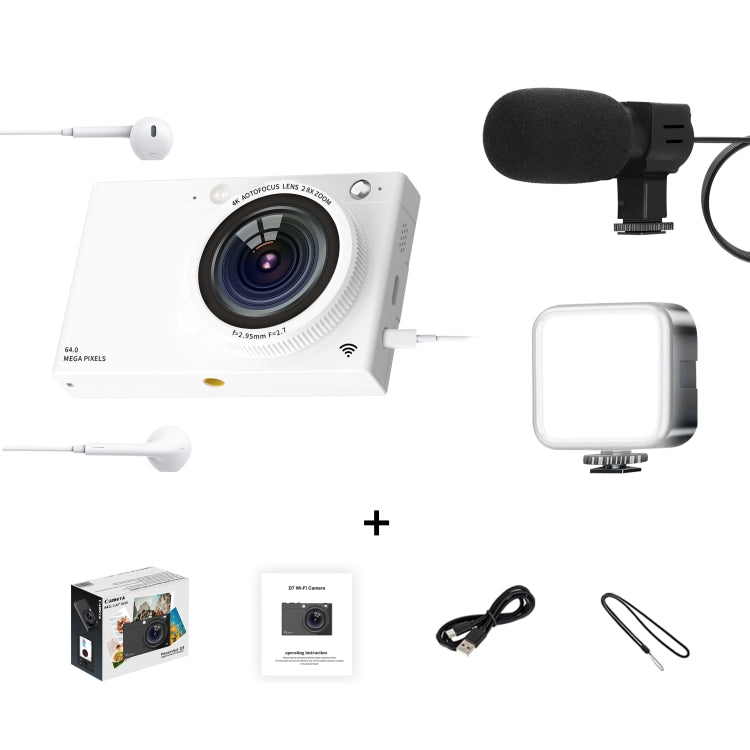 Cámara digital CCD de alta definición con tarjeta WiFi de 64 millones de píxeles, Black, White, Black + Microphone/Fill Light/Headphone Cable, White + Microphone/Fill Light/Headphone Cable, Black + Fill Light, White + Fill Light, Black + Microphone    ...