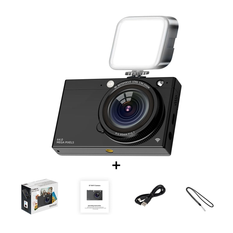 Cámara digital CCD de alta definición con tarjeta WiFi de 64 millones de píxeles, Black, White, Black + Microphone/Fill Light/Headphone Cable, White + Microphone/Fill Light/Headphone Cable, Black + Fill Light, White + Fill Light, Black + Microphone    ...