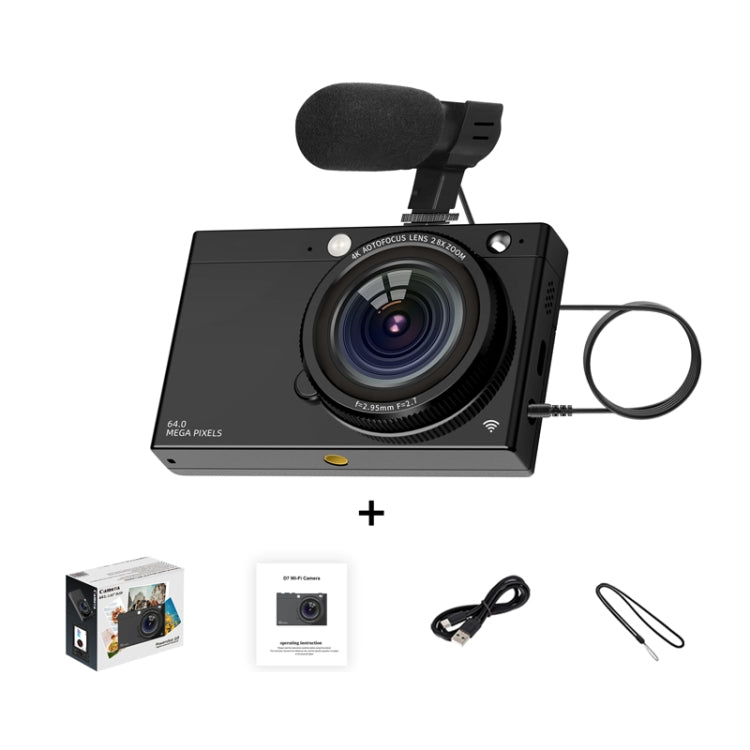 Cámara digital CCD de alta definición con tarjeta WiFi de 64 millones de píxeles, Black, White, Black + Microphone/Fill Light/Headphone Cable, White + Microphone/Fill Light/Headphone Cable, Black + Fill Light, White + Fill Light, Black + Microphone    ...