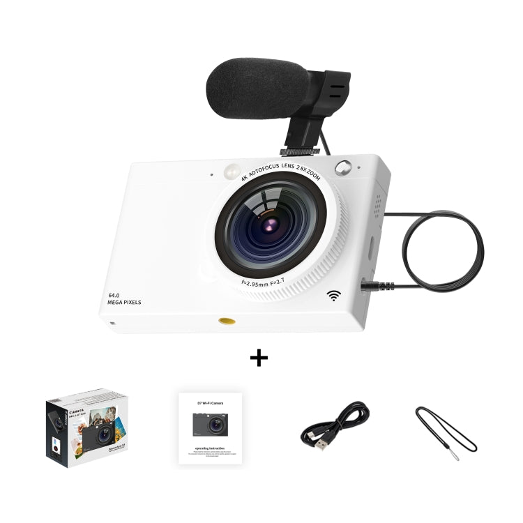 Cámara digital CCD de alta definición con tarjeta WiFi de 64 millones de píxeles, Black, White, Black + Microphone/Fill Light/Headphone Cable, White + Microphone/Fill Light/Headphone Cable, Black + Fill Light, White + Fill Light, Black + Microphone    ...