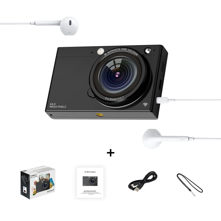 Cámara digital CCD de alta definición con tarjeta WiFi de 64 millones de píxeles, Black, White, Black + Microphone/Fill Light/Headphone Cable, White + Microphone/Fill Light/Headphone Cable, Black + Fill Light, White + Fill Light, Black + Microphone    ...