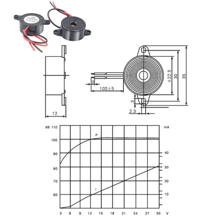 Alarma sonora continua de alto decibelio SFM-20B DC3-24V 95dB con zumbador piezoeléctrico activo, SFM-20B DC3-24V 95dB