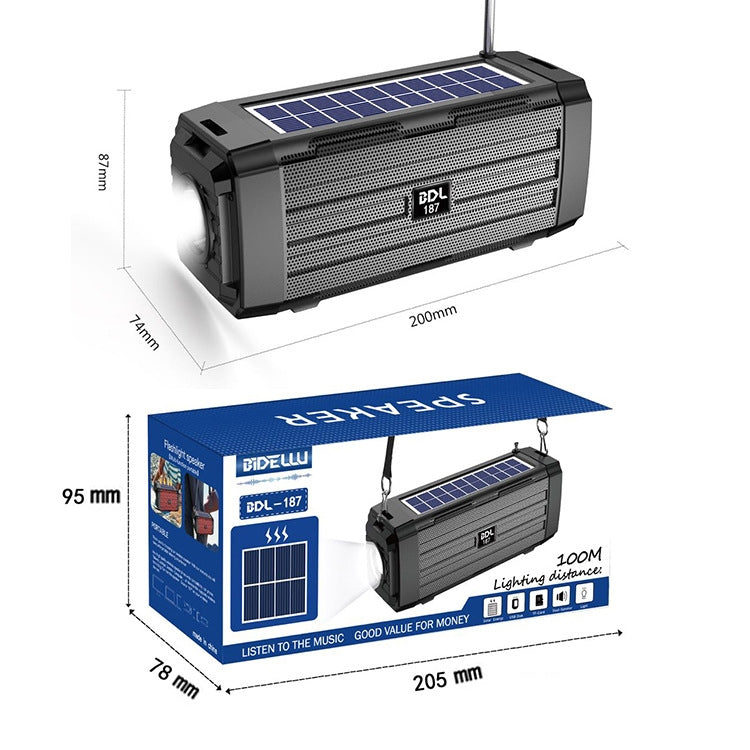 BDL-187 Altavoz inalámbrico con luz LED y Bluetooth, portátil, para exteriores, para acampar, radio FM