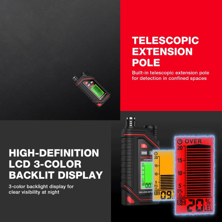 Detector de gas portátil recargable HABOTEST, HT629