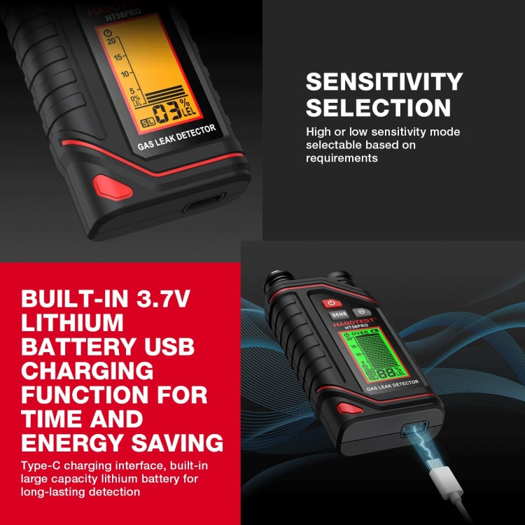 Detector de gas portátil recargable HABOTEST, HT629