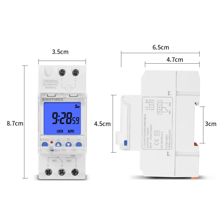 SINOTIMER TM928SAKL 85-265V 16A 1 segundo a 168 horas interruptor de tiempo electrónico programable, 16A