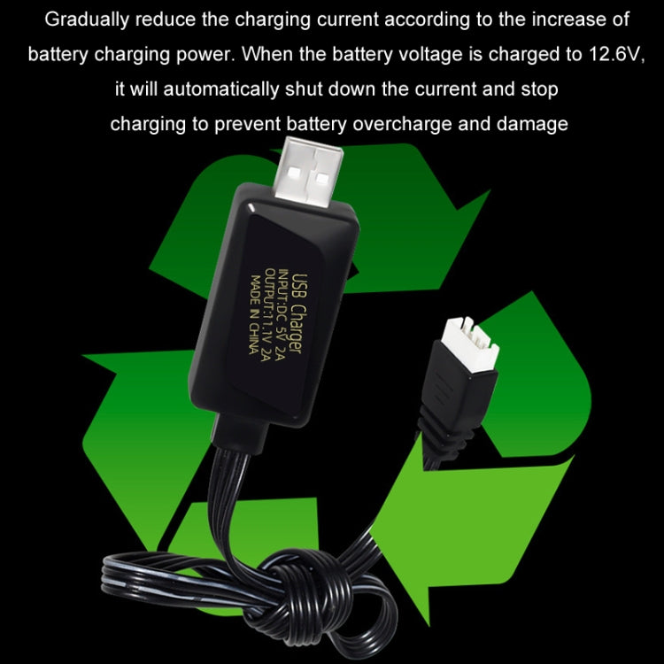 Cargador USB de batería de litio de 11.1V 2A 3S con luz, 4 Pin Plug