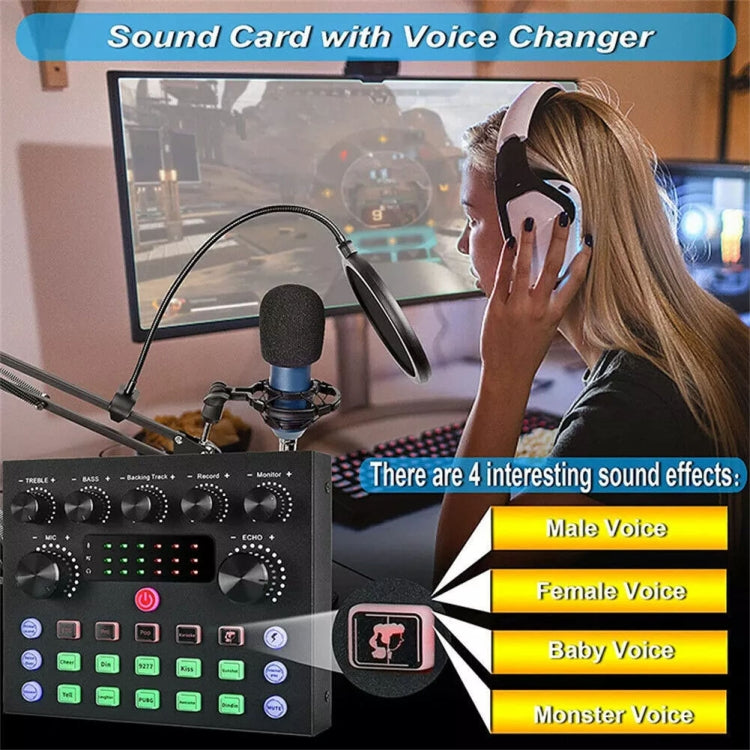 Mezclador de audio V8S Cambiador de voz en vivo Tarjeta de sonido externa, Black, Gold Triangle Set, Black Triangle Set, Gold Cantilever Set, Black Cantilever Set, Gold Cantilever+Lamp