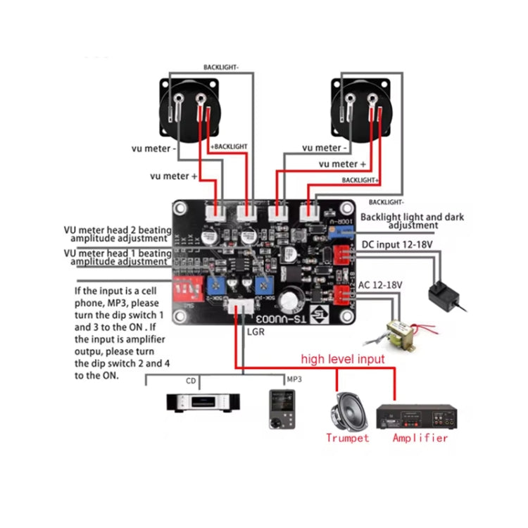 Módulo de placa controladora de medidor VU que ajusta el amplificador de potencia, TS-VU003