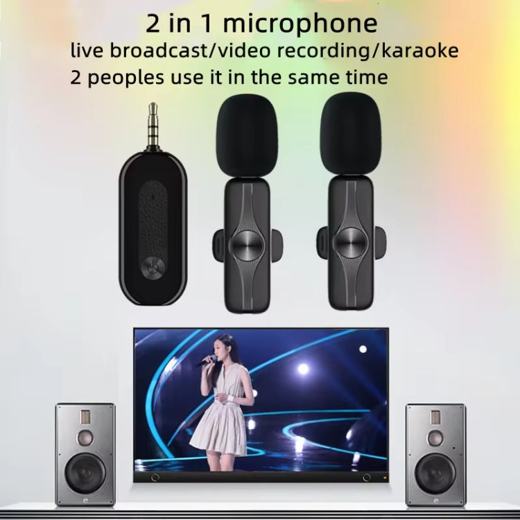 Micrófono de solapa inalámbrico con receptor de 3,5 mm y trípode con luz de relleno de 9 pulgadas para fotografía en vivo, Single Mic, Double Mic