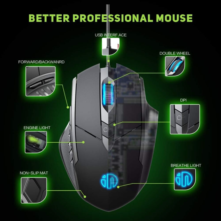 Ratón para juegos de computadora con iluminación, silencioso y con cable de 6 botones Inphic PW1H