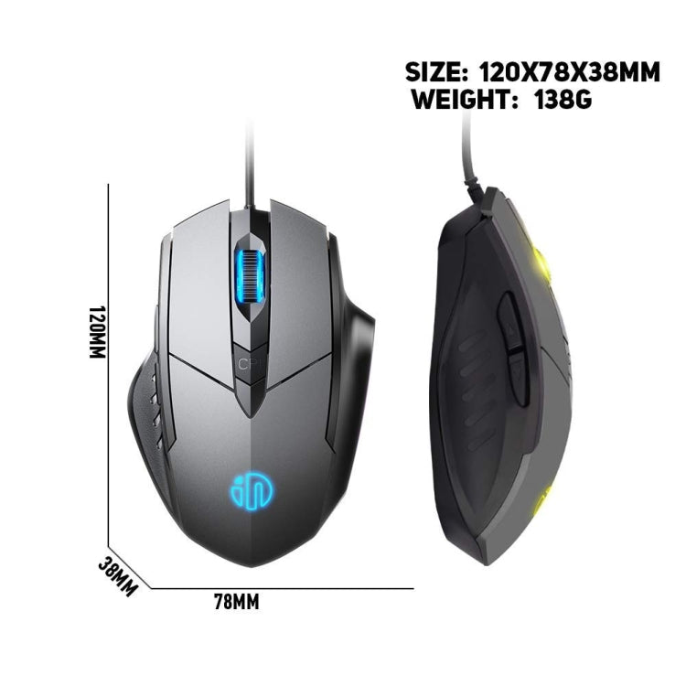 Ratón para juegos de computadora con iluminación, silencioso y con cable de 6 botones Inphic PW1H