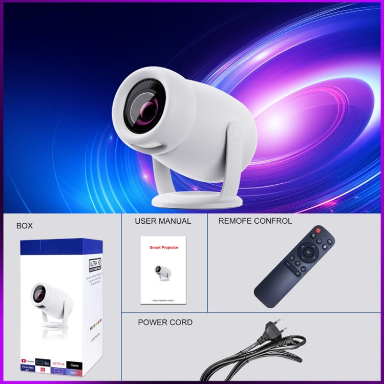 Proyector inteligente HY400 con sistema Android 12.0 Proyector familiar portátil, US Plug, EU Plug, UK Plug, AU Plug