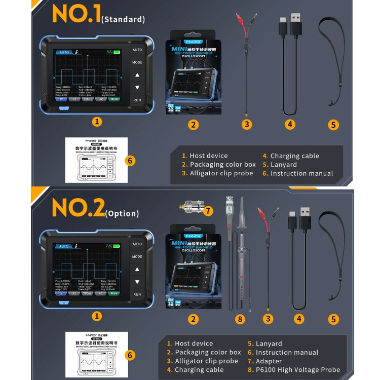 Generador de señales de osciloscopio digital portátil mini FNIRSI 2 en 1, Standard, Upgrade