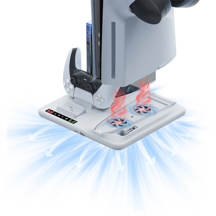 Soporte de refrigeración multifuncional iplay para PS5 Slim con estación de carga para dos controladores, soporte para auriculares y almacenamiento para 6 tarjetas de juego, HBP-537