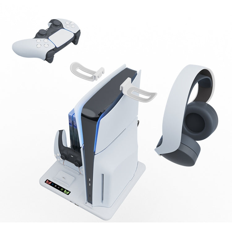 Soporte de refrigeración multifuncional iplay para PS5 Slim con estación de carga para dos controladores, soporte para auriculares y almacenamiento para 6 tarjetas de juego, HBP-537