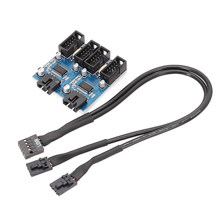 Cable de extensión USB 2.0 de 9 pines para placa base, 1 en 4, compatible con chip, interfaz múltiple para uso compartido, 1 In 4