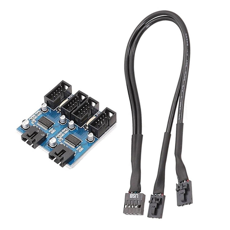 Cable de extensión USB 2.0 de 9 pines para placa base, 1 en 4, compatible con chip, interfaz múltiple para uso compartido, 1 In 4