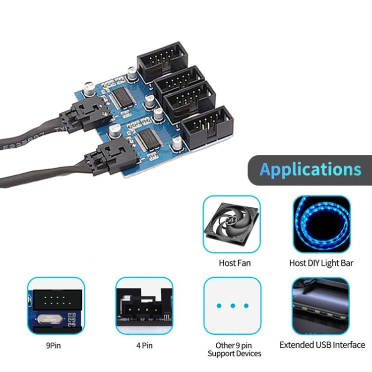 Cable de extensión USB 2.0 de 9 pines para placa base, 1 en 4, compatible con chip, interfaz múltiple para uso compartido, 1 In 4