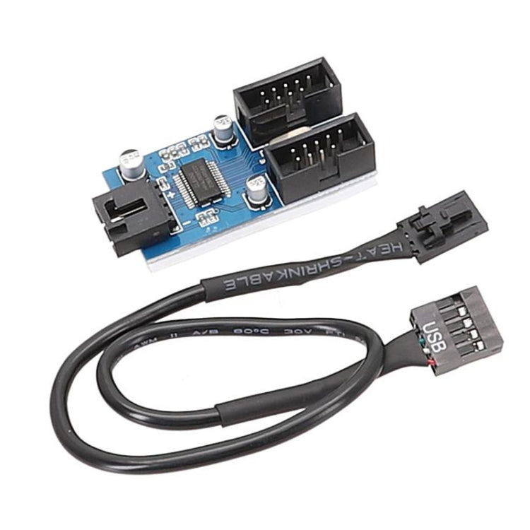 Cable de extensión USB 2.0 de 9 pines 1 en 2 para placa base con chip compatible con múltiples interfaces para uso compartido, 1 In 2