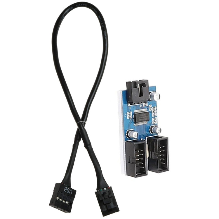 Cable de extensión USB 2.0 de 9 pines 1 en 2 para placa base con chip compatible con múltiples interfaces para uso compartido, 1 In 2
