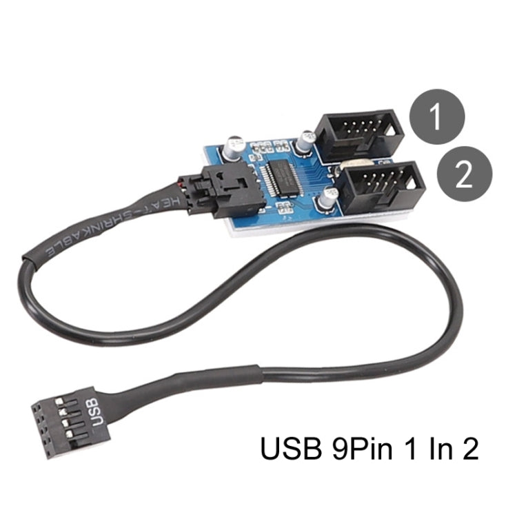 Cable de extensión USB 2.0 de 9 pines 1 en 2 para placa base con chip compatible con múltiples interfaces para uso compartido, 1 In 2