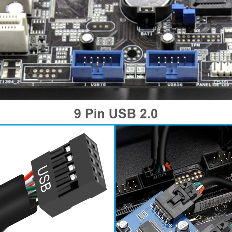 Cable de extensión USB 2.0 de 9 pines 1 en 2 para placa base con chip compatible con múltiples interfaces para uso compartido, 1 In 2