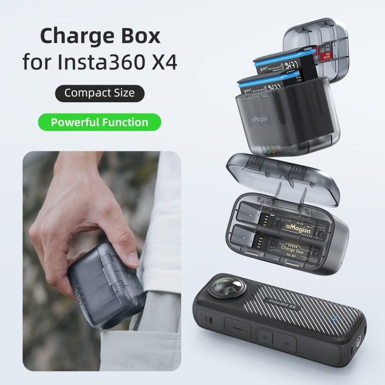 Compartimento de almacenamiento de batería transparente para Insta360 X4 AMigisn Dual Battery Charging Box, For Insta360 X4  Transparent