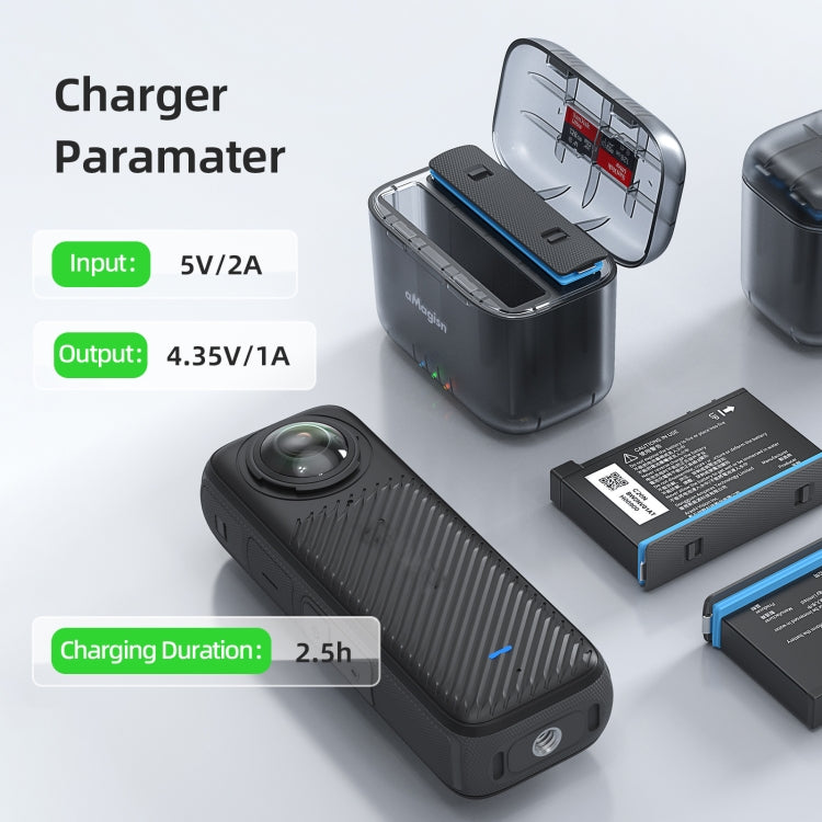 Compartimento de almacenamiento de batería transparente para Insta360 X4 AMigisn Dual Battery Charging Box, For Insta360 X4  Transparent