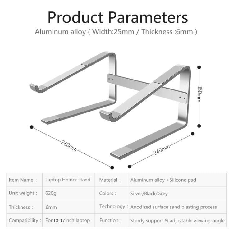 Soporte para computadora portátil de aleación de aluminio con mayor disipación de calor para escritorio, for 13-17 inch