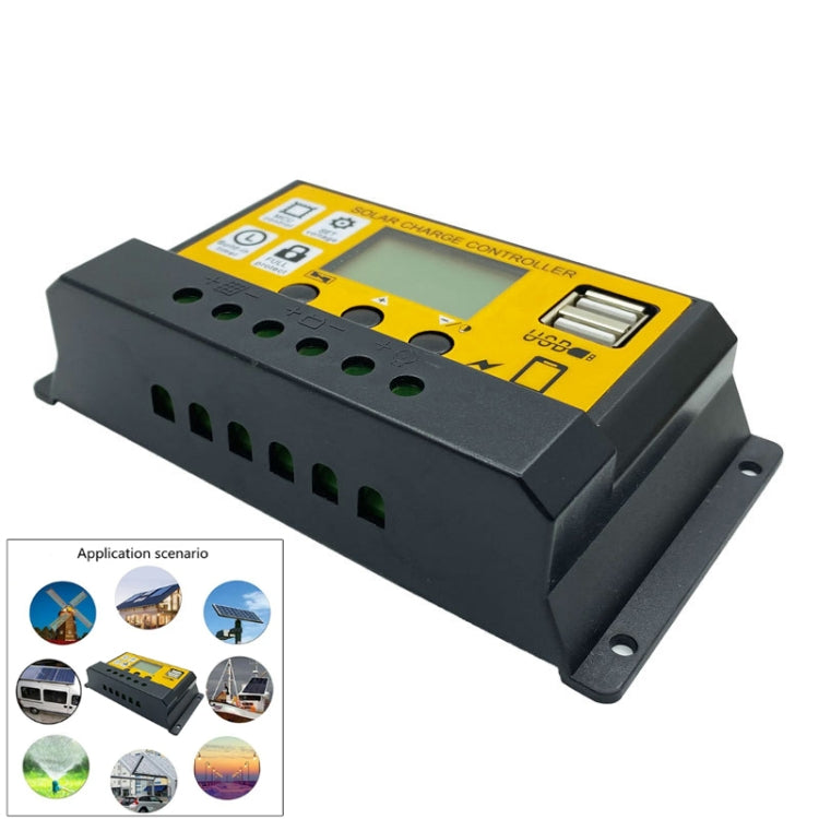 Controlador solar simple de 12 V/24 V, control de tiempo de luz, regulador de panel solar con USB, 10A, 20A, 30A
