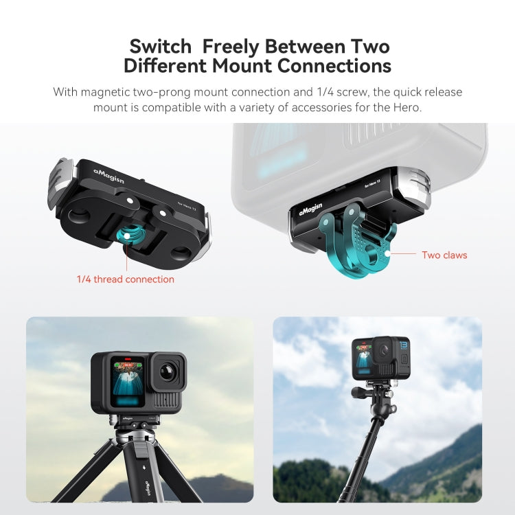 Adaptador de interfaz dual con base de liberación rápida magnética de metal aMagisn para GoPro HERO13 Black, For GoPro HERO13 Metal