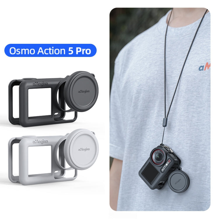 Estuche protector de silicona aMagisn con cordón y tapa de lente para DJI Osmo Action 5 Pro